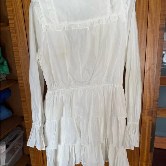 White Ruffled Long Sleeve Dress - Picture 3 of 3